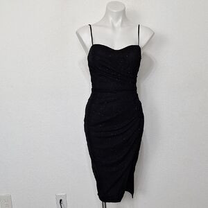 Studio 1011 Vintage W/Tags Black Whimsigoth Romantic Glitter Ruched Dress Size L